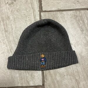 Polo Ralph Lauren Gray American Flag Ribbed Knit Hat with Polo Bear OS